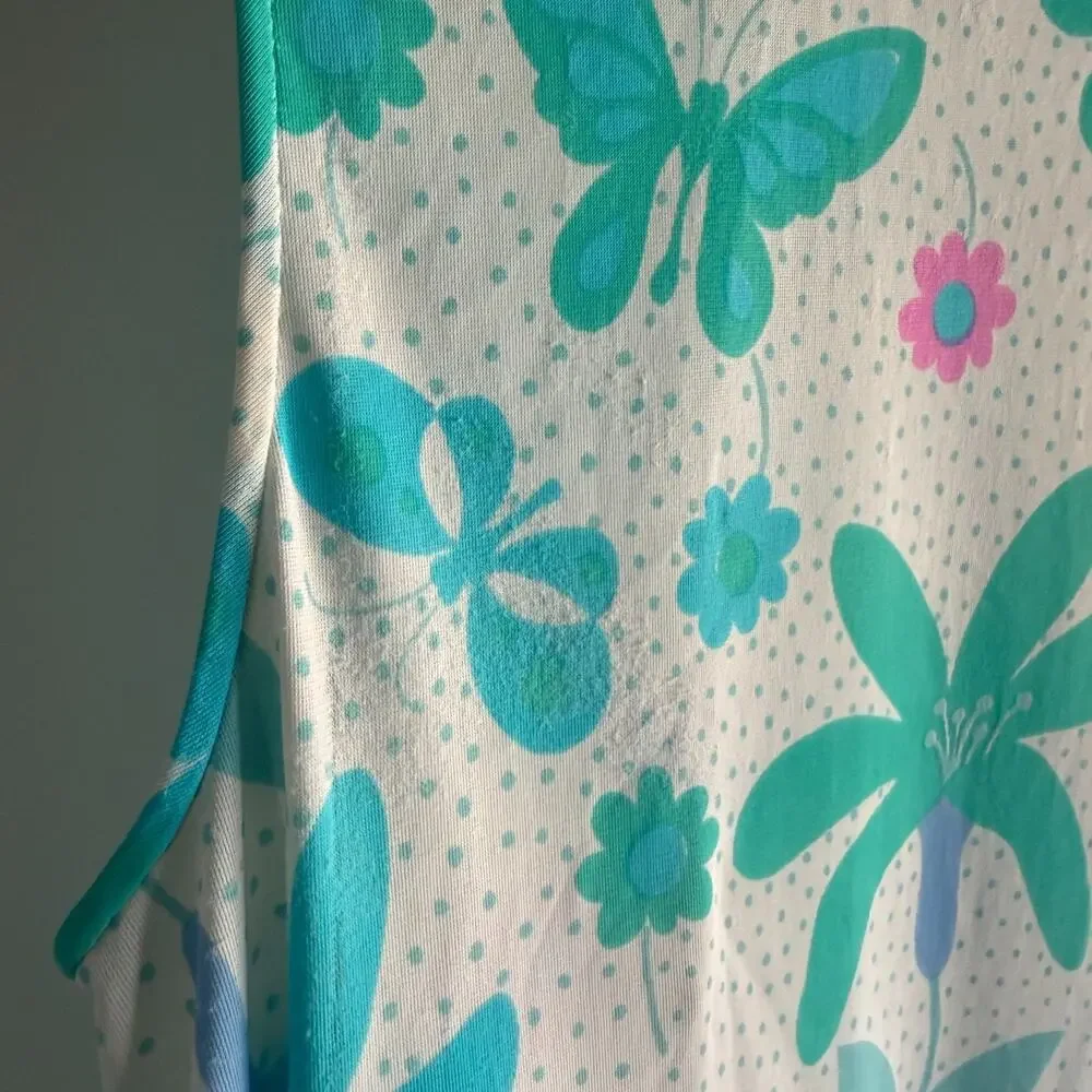 Vintage Lilly Pulitzer 60s 70s Nylon Nightgown Dress Floral Singed Print Small